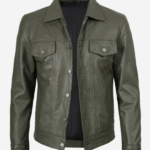 Men’s Four Pockets Olive Green Trucker Leather Jacket
