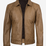 Mens Waxed Shirt Collar Harrington Leather Jacket